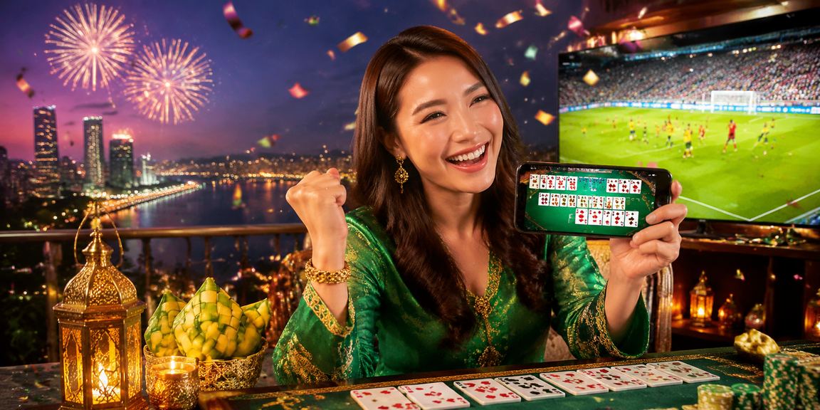 Orang main rummy sempena Hari Raya di Johor