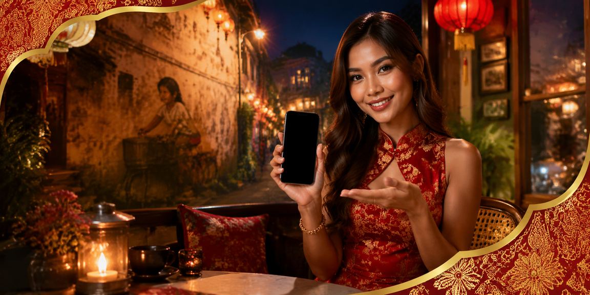 Ilustrasi proses deposit dan bonus bergaya batik Pulau Pinang